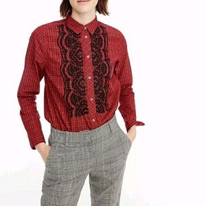 J. Crew Holiday red plaid beaded button up top